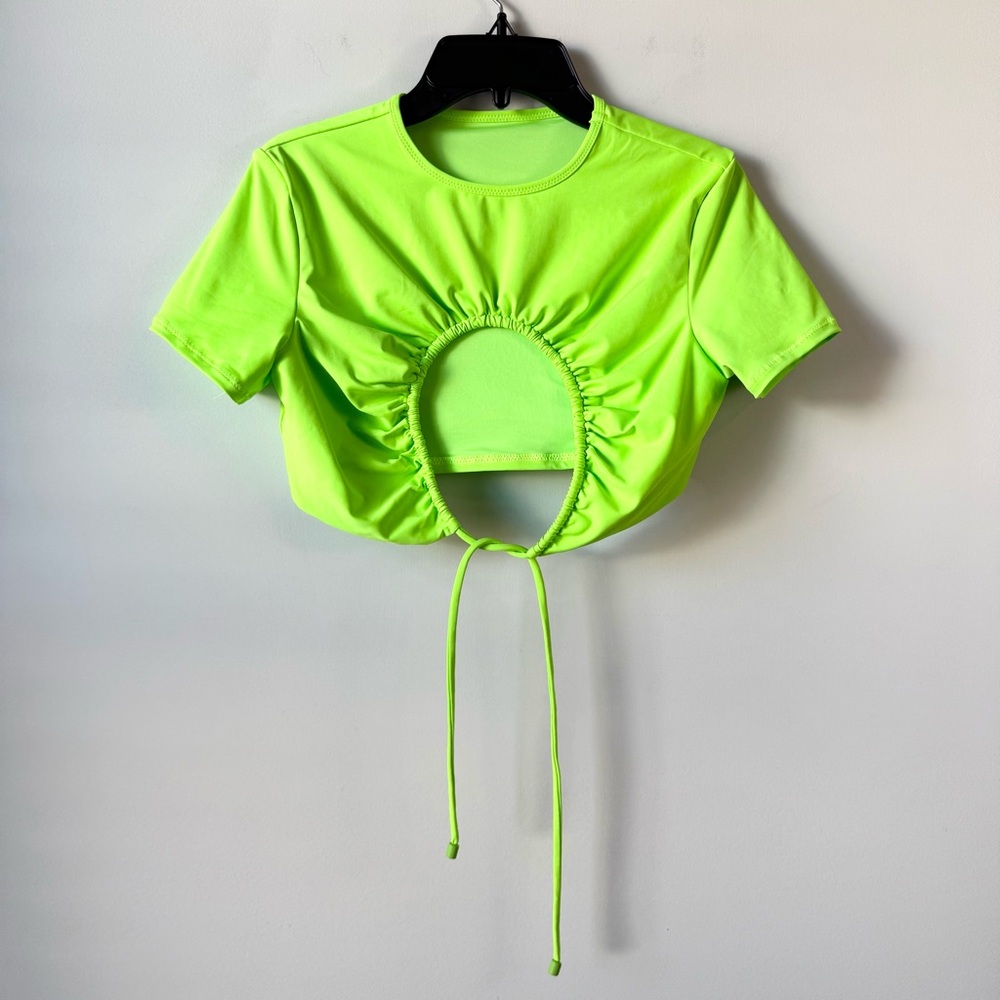 Skims Swim Ruched T-Shirt Crop Top Neon Green S - Picture 4 of 8